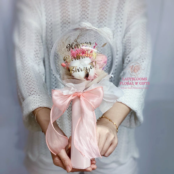 Preserved Flowers in Balloon - Rose & Cotton Flower