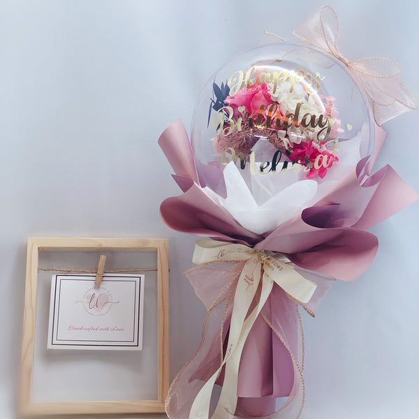 Preserved Flowers in Balloon - Wild Berry Pink