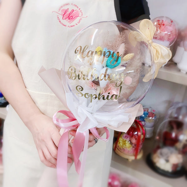 Preserved Flowers in Balloon - Tiffany Blue