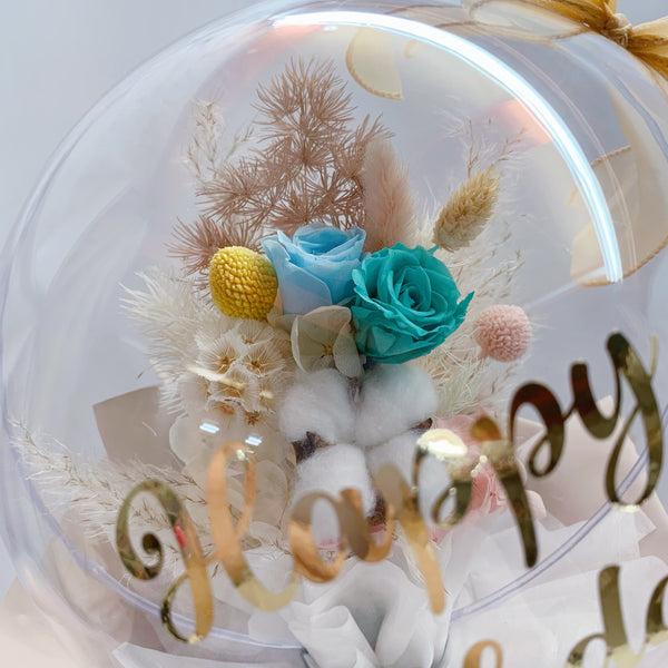 Preserved Flowers in Balloon - Tiffany Blue