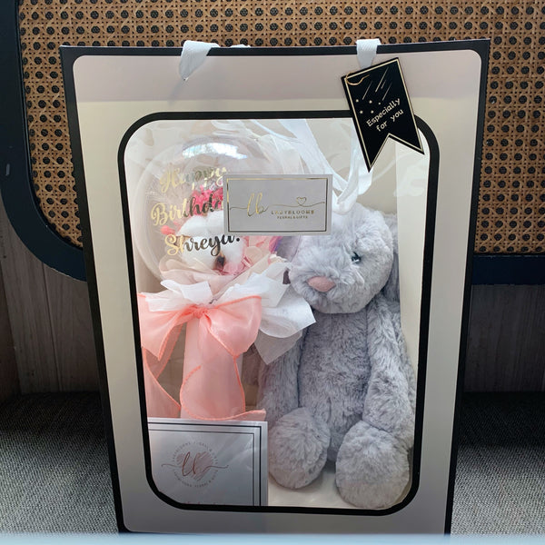 Preserved Flowers in Balloon - Rose & Cotton Flower