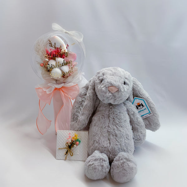 Preserved Flowers in Balloon - Rose & Cotton Flower