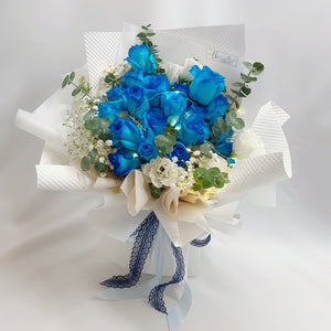 Fresh Blue Rose Bouquet - 19 Stalks