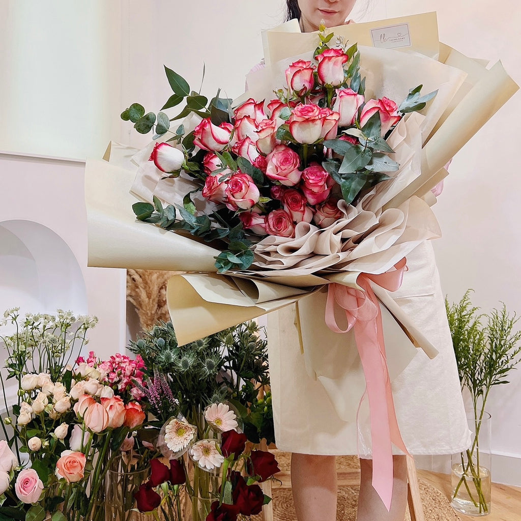 40 Pink Roses Fresh Bouquet - 40 Stalks of Pink Roses – Ladyblooms Floral & Gifts