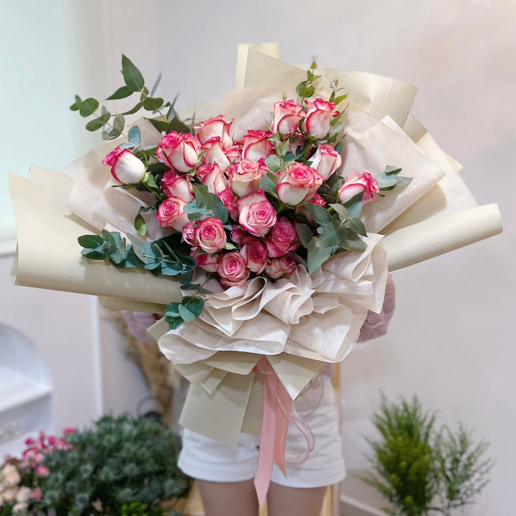 40 Pink Roses Fresh Bouquet - 40 Stalks of Pink Roses – Ladyblooms Floral & Gifts