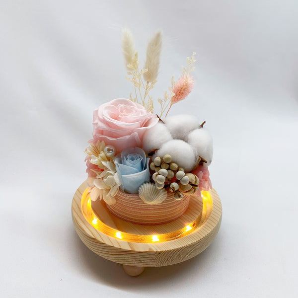 Glass Dome - Pastel Roses with Cotton Flower