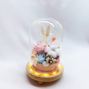 Glass Dome - Pastel Roses with Cotton Flower