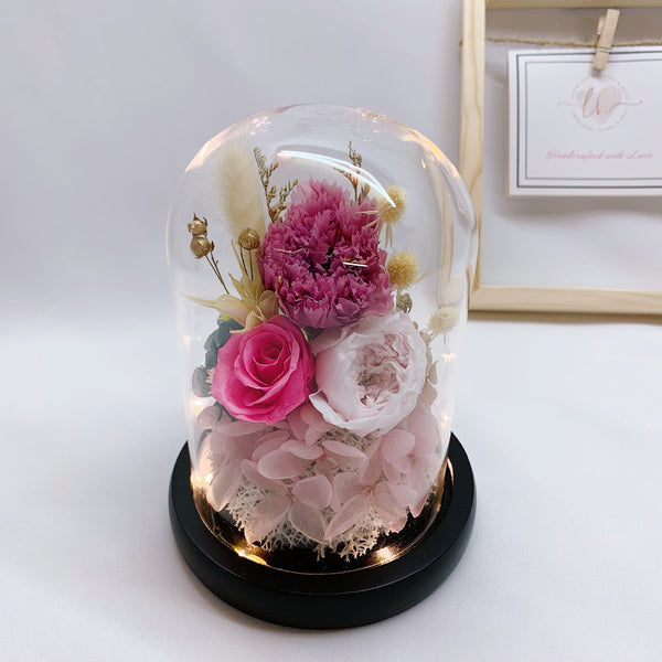Glass Dome - Purple Carnation with Pink Rose