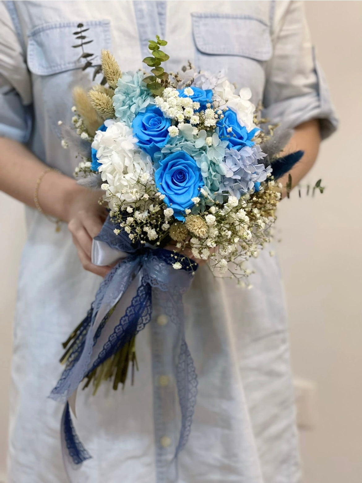 Preserved Blue Rose Bridal Bouquet