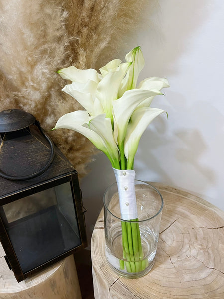 Bridal Bouquet - Calla Lily with Twine and Pearl Pins