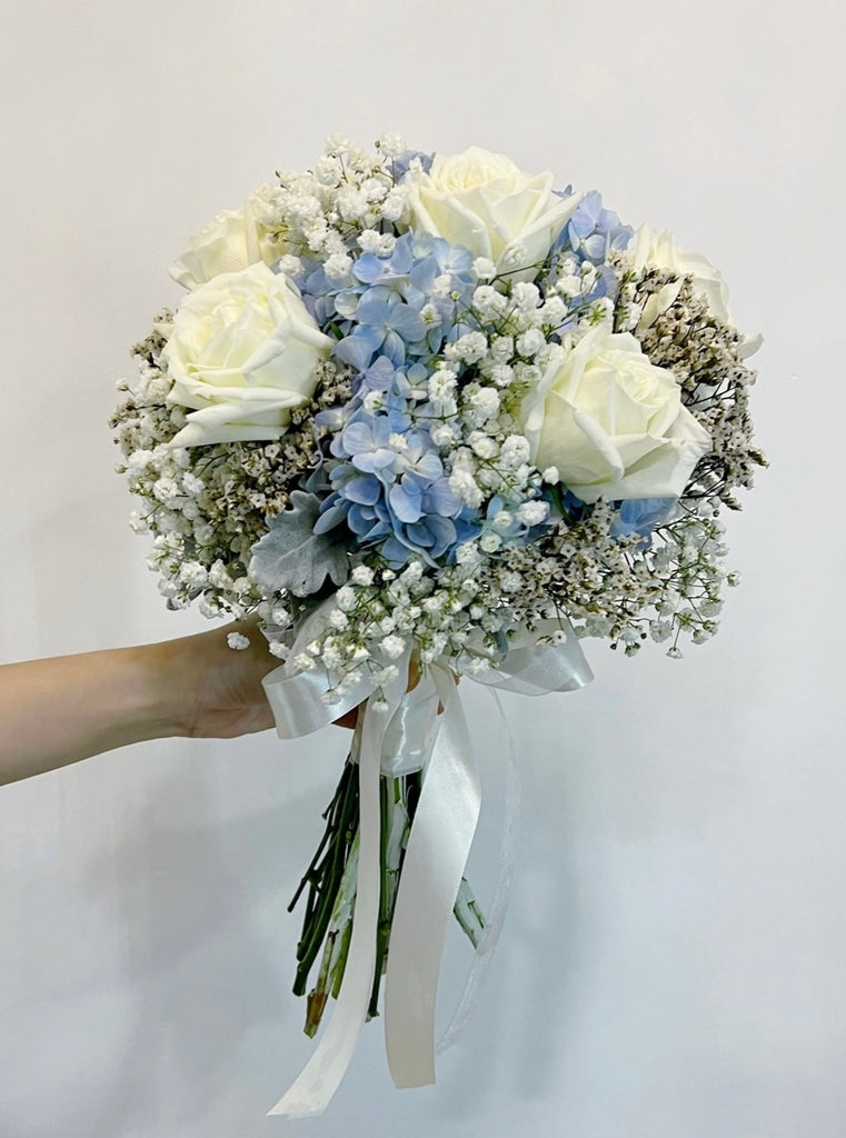 Bridal Bouquet - Blue Hydrangea And White Roses â€“ Ladyblooms Floral & Gifts