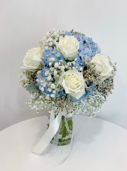 Bridal Bouquet - Blue Hydrangea and White Roses