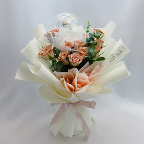Fresh Bouquet - Cappuccino Roses with Balloon