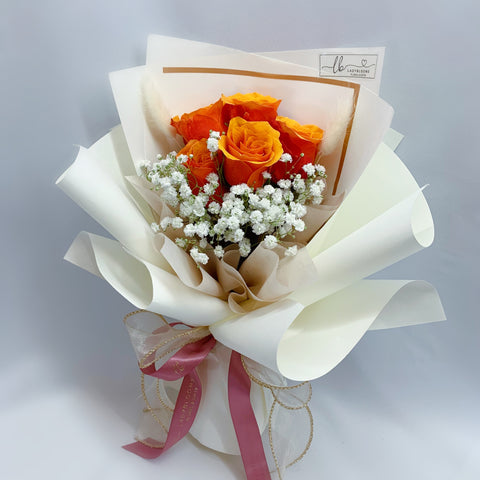 Fresh Bouquet - Orange Roses with Baby's Breath