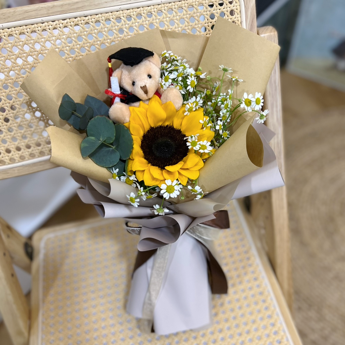 Teddy bear sunflower bouquet sales