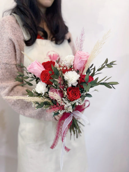 Preserved Red and Pink Rose Bridal Bouquet