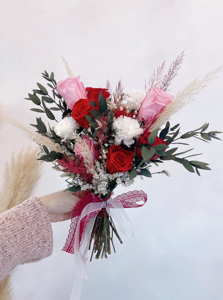Preserved Red and Pink Rose Bridal Bouquet