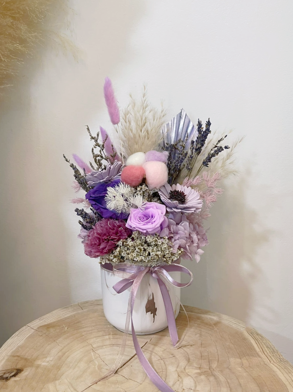 Preserved and Sola Wood Flowers in Vase - Dreamy Purple