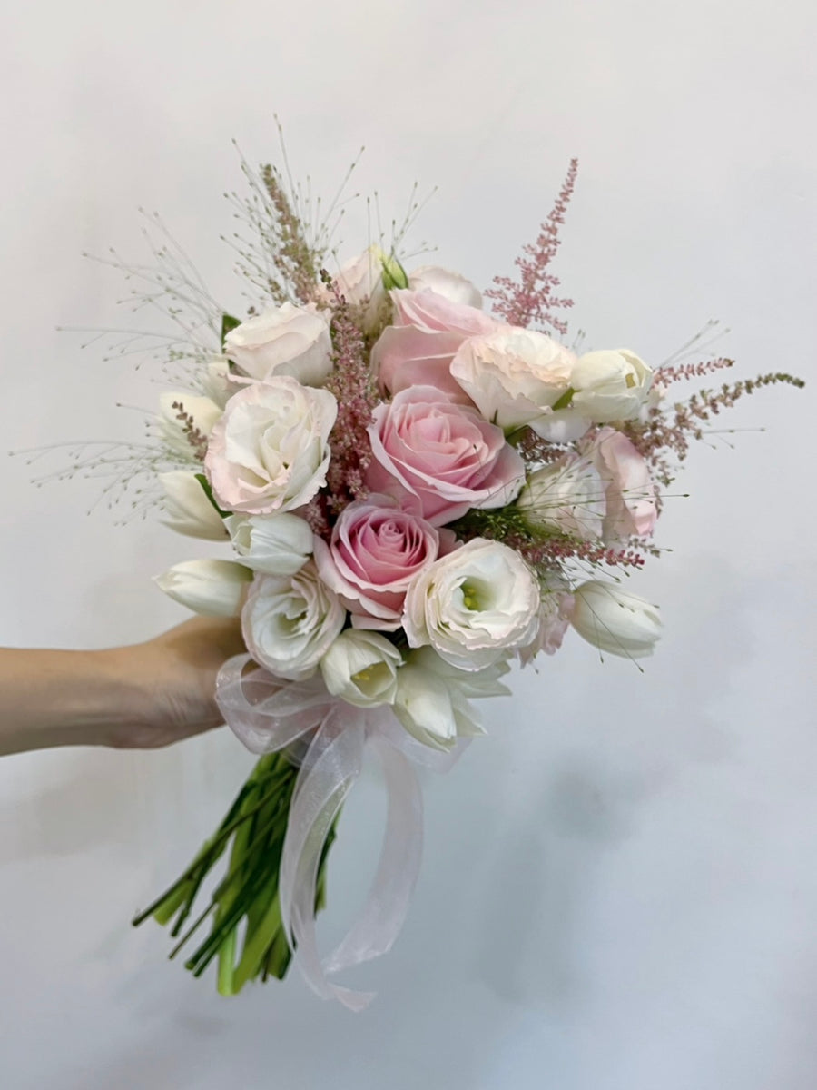 Bridal Bouquet - Pink Rose and White Tulips – Ladyblooms Floral & Gifts