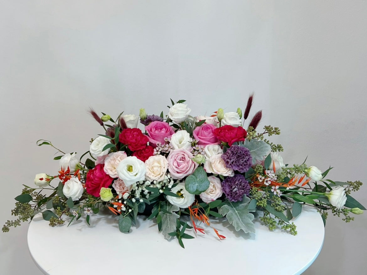 Table Floral Arrangement - Magenta Pink and Dark Purple