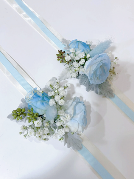 Wrist Corsage - Blue & White