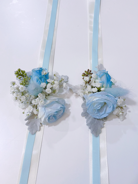 Wrist Corsage - Blue & White