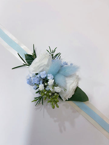 Wrist Corsage - Blue & White