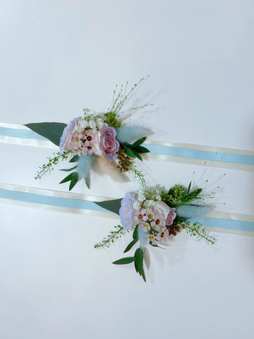 Wrist Corsage - Blue & Pink
